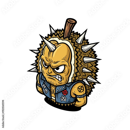 Angry Durian Punk Rocker Cartoon Character Illustration.