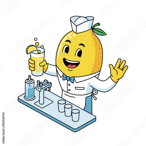 Cheerful Lemon Bartender Serving Refreshing Lemonade Drink.