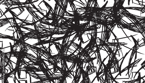 Black ink scribbles on white background abstract pattern