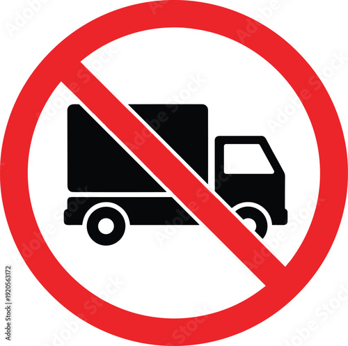 No trucks allowed sign with red prohibition circle and black delivery vehicle 