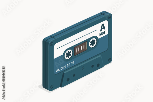 A blue cassette tape sitting on a plain white background