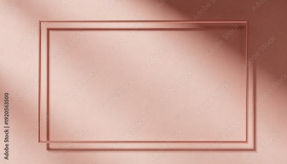 Fototapeta premium Rose Gold Frame: A minimalist rose gold frame, elegantly set against a textured, light-shadowed backdrop, creating a sense of refined elegance and subtle sophistication.