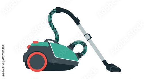 Modern Green and Grey Vacuum Cleaner, Household Cleaning Appliance on Isolated White Background