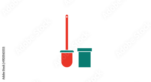Red toilet brush with its green holder, essential for bathroom hygiene, isolated white background