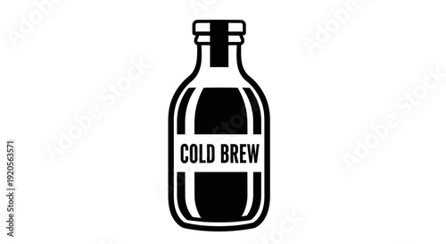 Minimalist black and white "Cold Brew" bottle, isolated white background