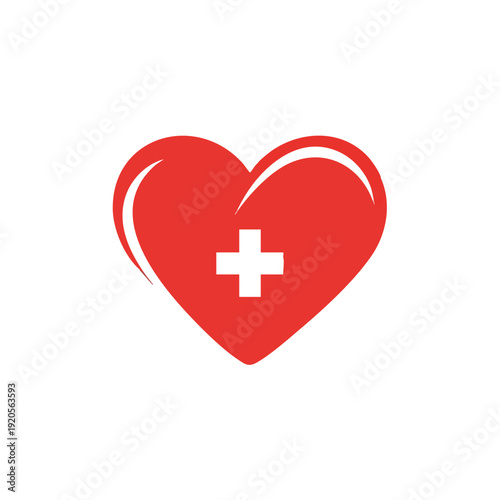 Charity and Donation icon symbolized by a red heart with a white cross, representing love and kindness in a simple illustration