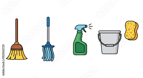 Vector illustration of a broom and dustpan cleaning tool isolated on a white background