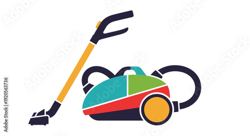 Vector illustration of a red vacuum cleaner and green lawn mower isolated on a white background