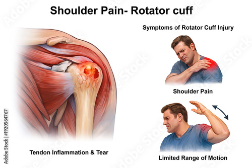 Shoulder pain and rotator cuff injury medical illustration 