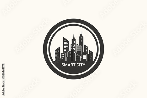 Smart City Logo Icon with Modern Urban Skyline Silhouette Design