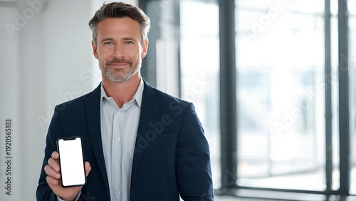 Smartphone mockup with blank screen held by modern Man for general purpose editing