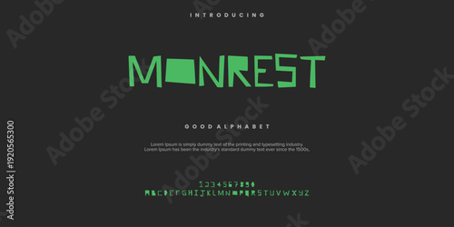 Monrest rough abstract digital alphabet font typography. Bold Condensed Display Font. Vector illustration
