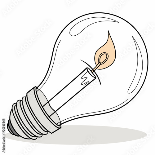 Light bulb with candle flame inside glass bulb filament