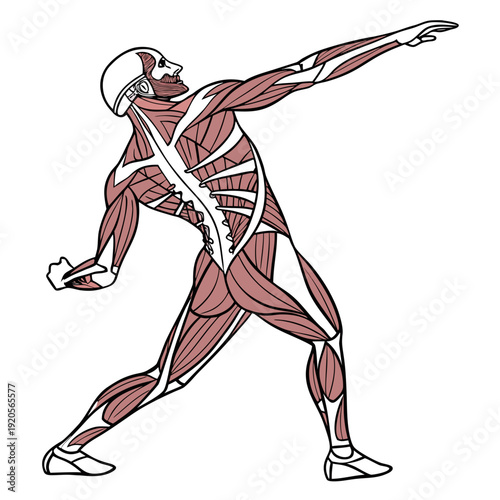Muscular anatomy of a man throwing human body muscles