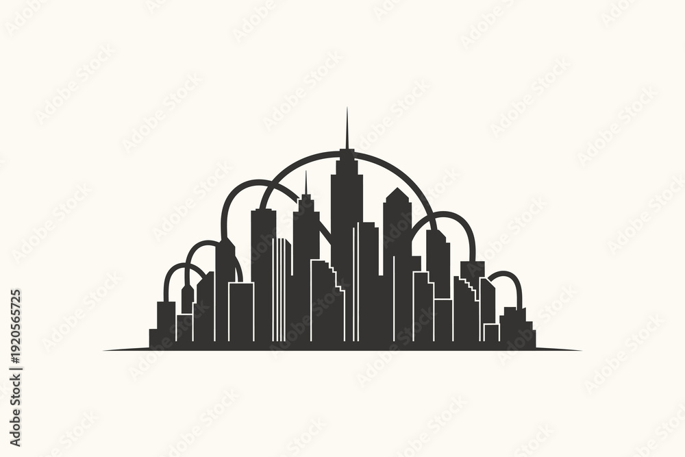 Fototapeta premium Connected City Skyline Network Illustration for Smart Urban Technology and Communication