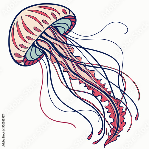 Colorful jellyfish with tentacles marine life ocean creature