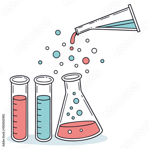 Laboratory glassware with test tubes and Erlenmeyer flask