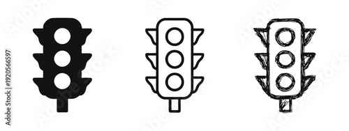 Traffic Light Icon Set. Road Signal, Control, and Urban Transportation Symbol.
