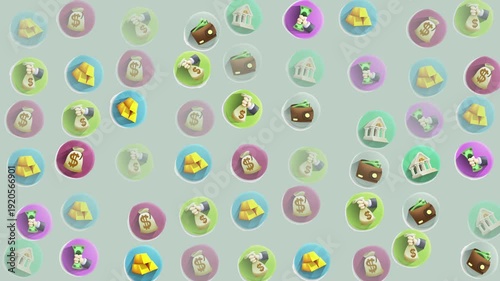 Financerelated circles with diverse icons. Ideal for financial presentations, websites, banners, and social media posts needing visual interest.