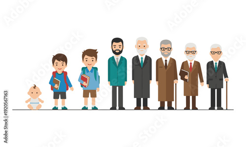 Male Life Stages from Baby to Senior Adult Illustration