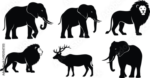 Silhouettes of various wild animals