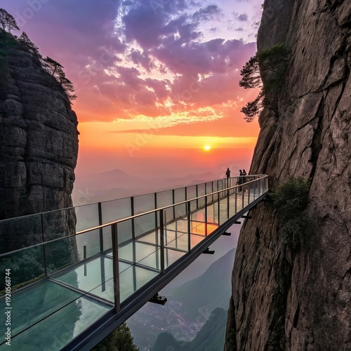Suspended glass walkways thread between towering vertical rock s