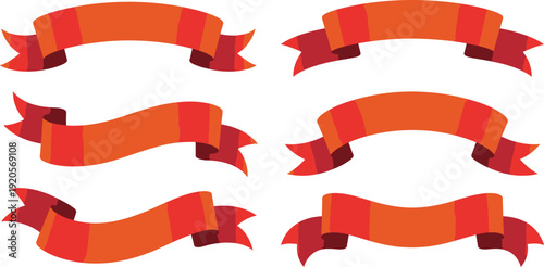 Red Ribbons in Flat Design with Vibrant Color on White Background for Web Graphics