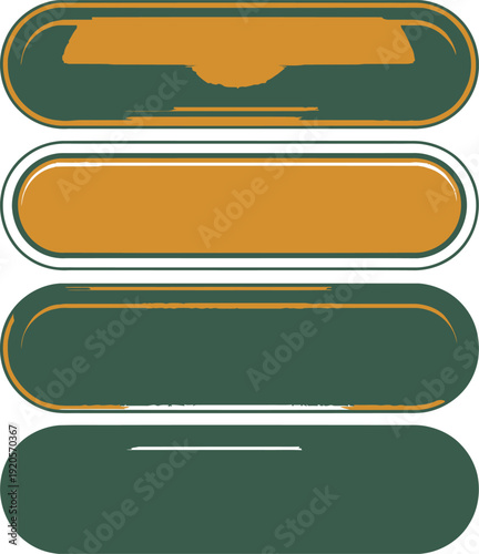 Set of rounded rectangular buttons in green and orange colors with metallic sheen in modern minimalist design for user interface elements