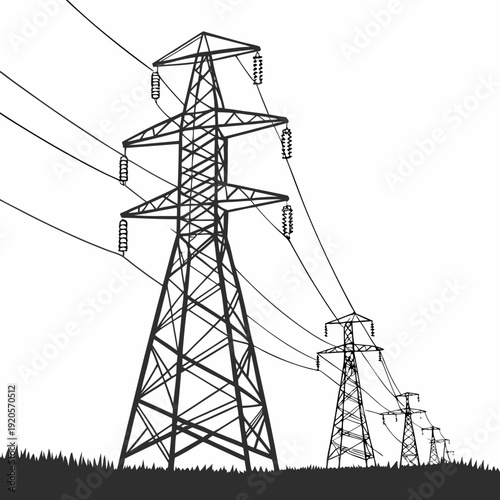 Black and white of power transmission towers electricity pylons 7