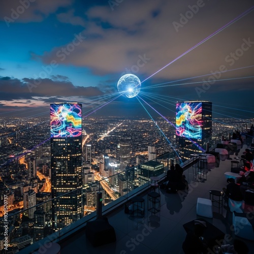 City Rooftop with Light Show