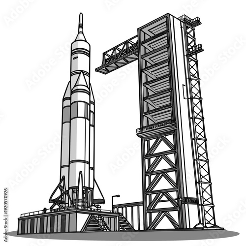 Ultra realistic depiction of space rocket on launchpad