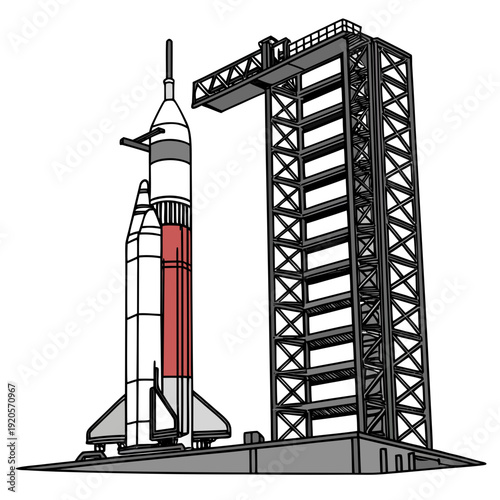 Ultra realistic depiction of aerospace rocket on launchpad