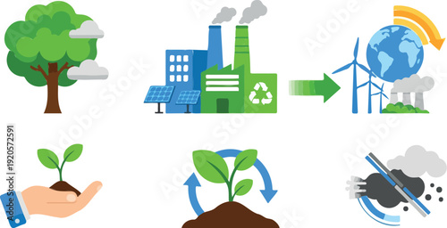 Hand planting eco-friendly sprout with mature tree flat design vector illustration for sustainability