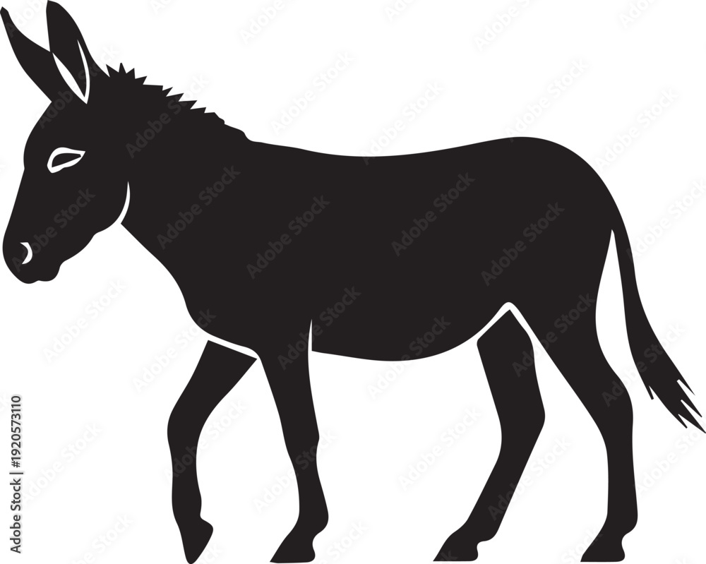 Fototapeta premium Donkey vector silhouette illustration side view simple line art drawing