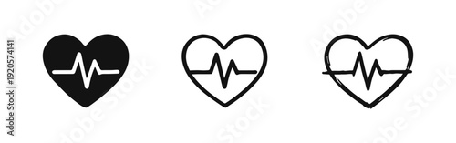 Heartbeat Icon Set: Solid, Outline, and Hand-Drawn Styles for Health, Medical, and Vital Signs Concepts.