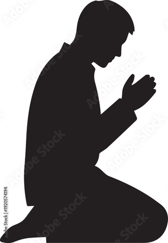 Man praying silhouette for religious devotion illustration vector art