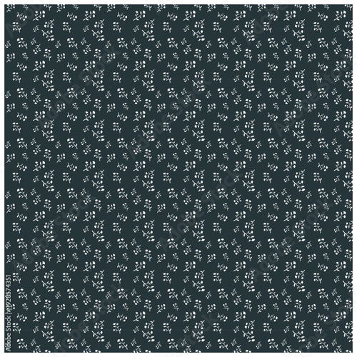 Elegant White Floral Seamless Pattern on Dark Green Background.