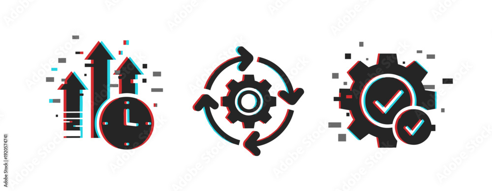 Obraz premium Conceptual icons of productivity, process optimization, and efficient workflow