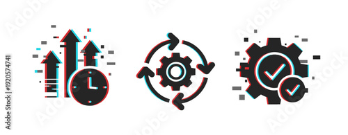 Conceptual icons of productivity, process optimization, and efficient workflow