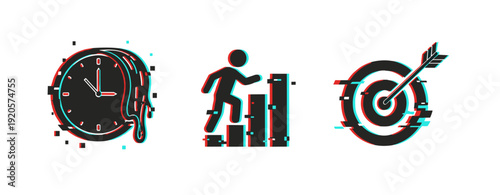 Abstract time management and success symbol with glitch effect