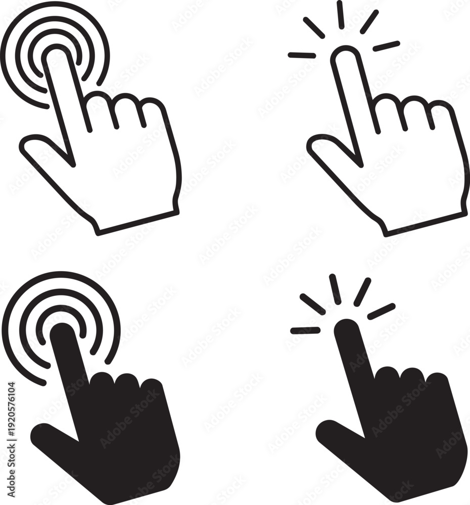 Fototapeta premium Touch Hand Click Finger Tap Gesture Interface Button Illustration Vector Icon Set.