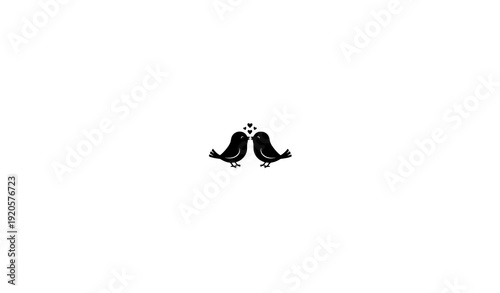 Two Birds Kissing with Hearts Black Silhouette Vector