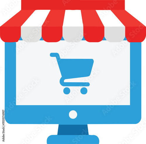 Modern Storefront With Shopping Cart Icon And Paper Bag Representing E-commerce Retail Business Online Shopping And Boutique Fashion Concept.