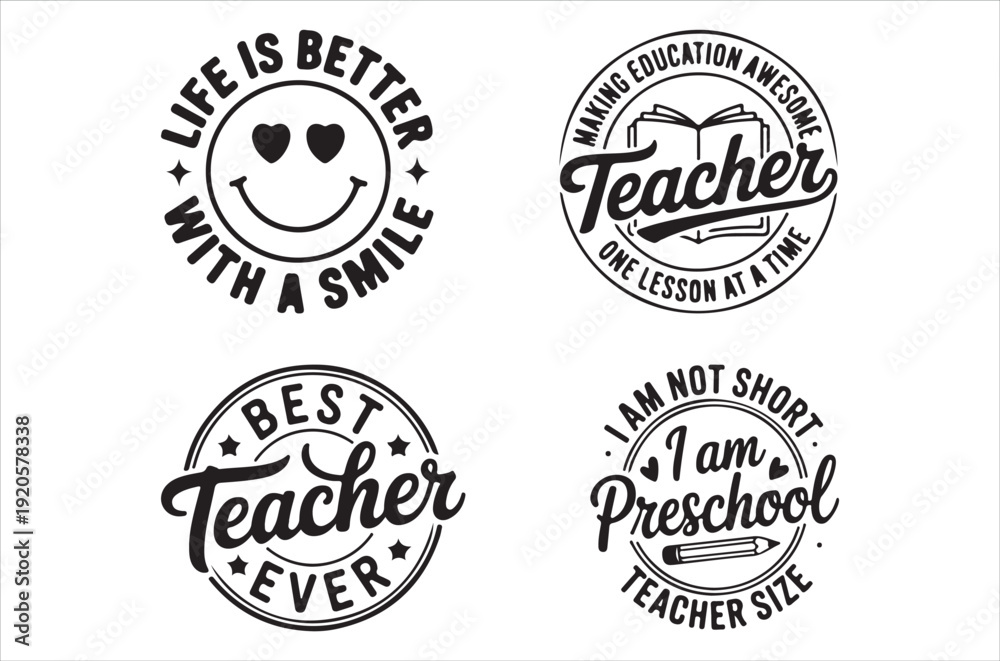 Obraz premium Four inspirational badge designs celebrating teachers and positivity
