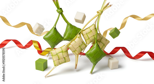 Festive celebration with decorated objects, streamers, and confetti in an overhead view