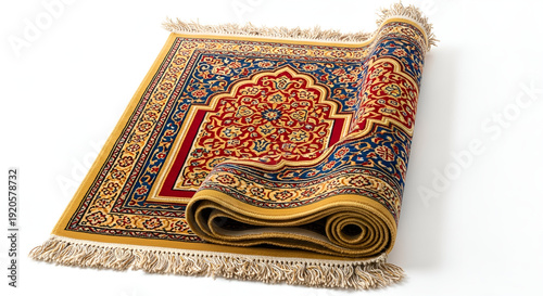 Colorful Prayer Rug on White Background.