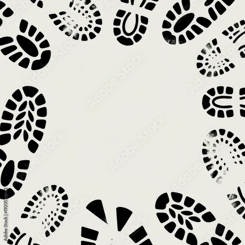 A contemporary abstract painting featuring black and white geometric lines and shapes with subtle textures.