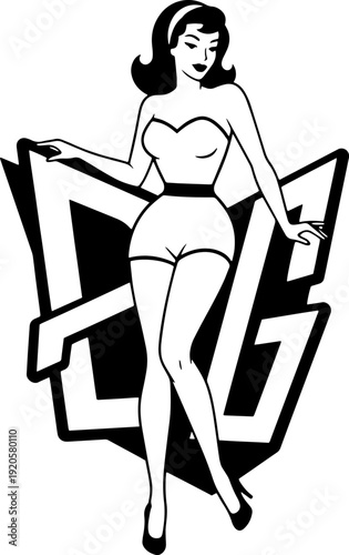 Pinup Girl Cartoon Character Illustration.