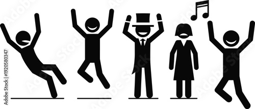 happy people dancing silhouettes with music notes party celebration black vector illustration isolated on white background