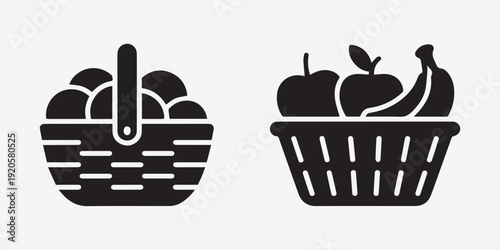 Black icons of egg and fruit baskets
